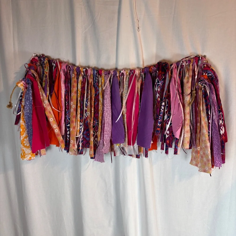 Boho Fabric Scrap Garland Pink Purple Nursery Party‎ Banner Wall Decor 40in